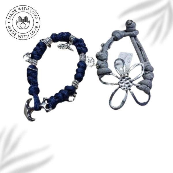 EleganceElite™ Limited Edition Paracord Bracelet Duo - Navy Blue and Grey Charmed Collection